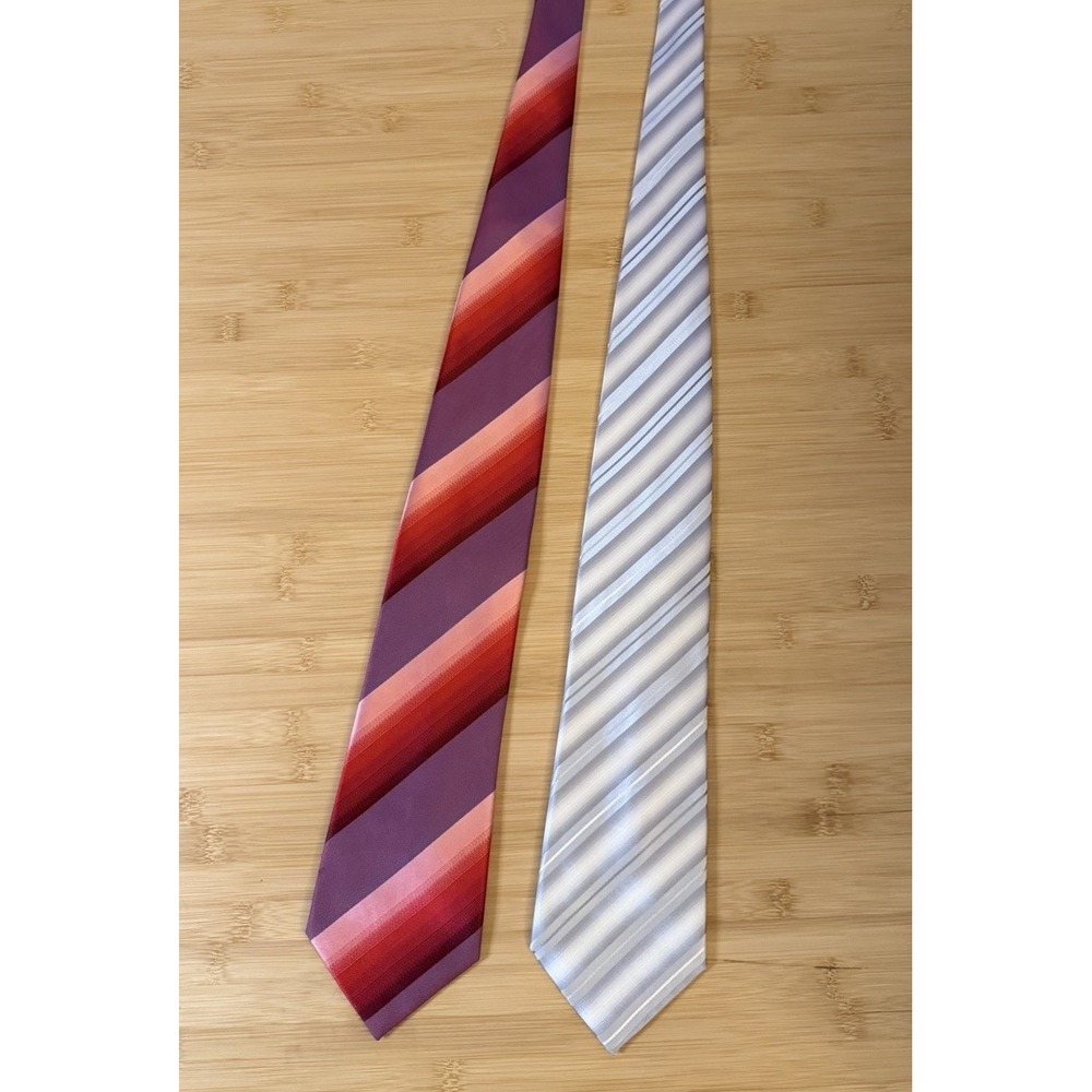 Lot of 2 Kenneth Cole New York Striped Neckties 100% Imported Silk Handmade Ties